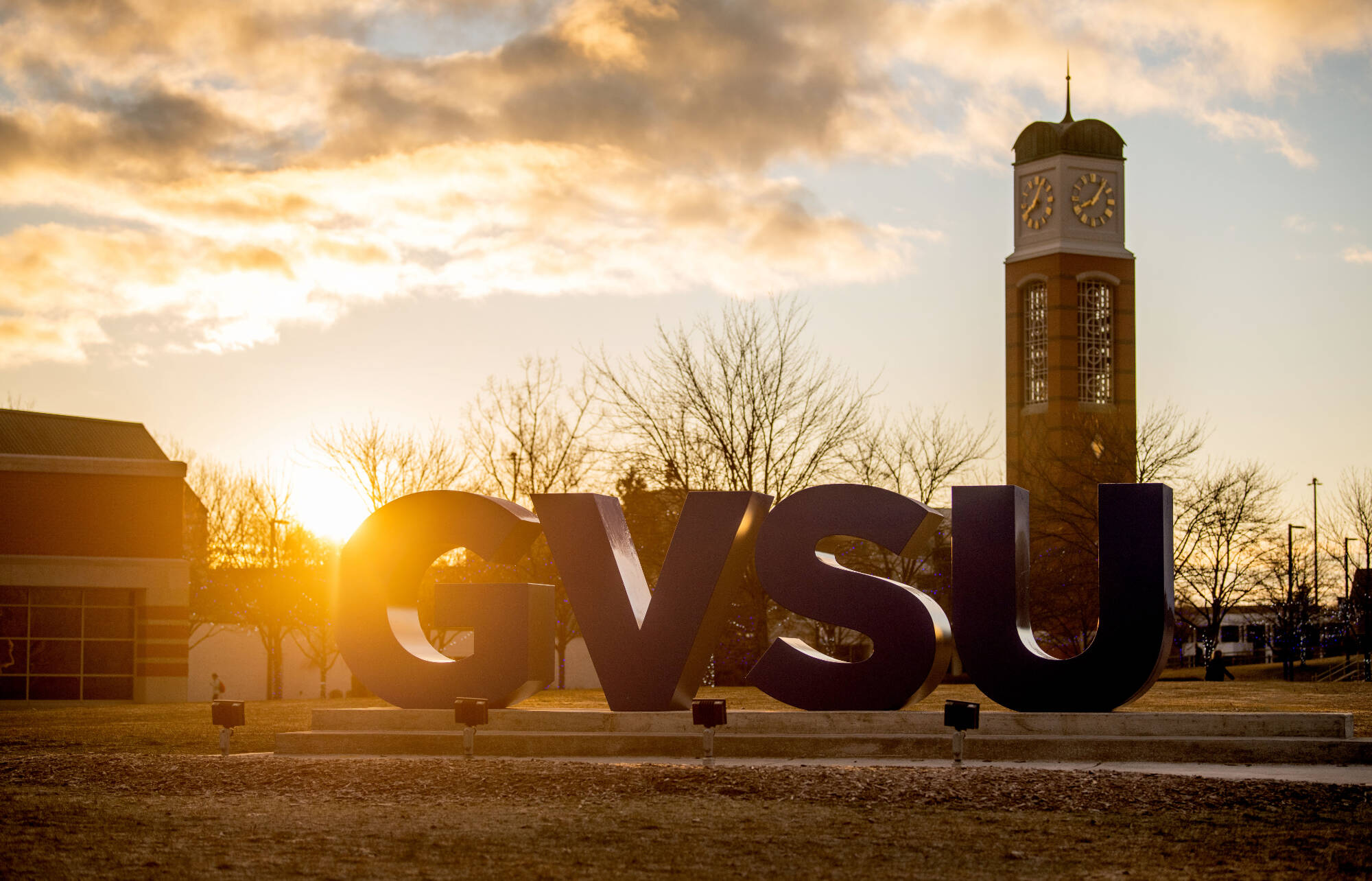 GVSU sunset by the letters